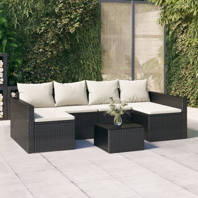 vidaXL - 2-delige - Loungeset - met - kussens - poly - rattan - zwart