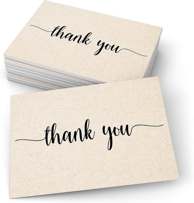 50 Bedankkaartjes Kraft Bruin - Modern Script - Luxe Dik Karton - Blanco Achterkant