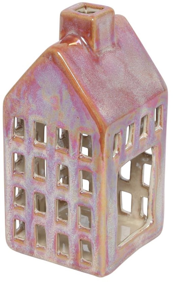 Theelicht huis M rood 7,8x7,8x16cm