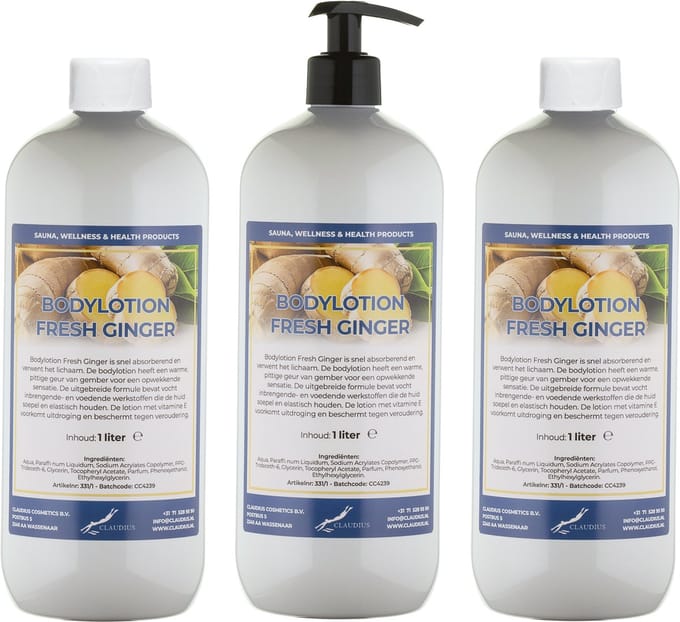 Bodylotion Fresh Ginger 1 Liter - met gratis pomp - set van 3 stuks