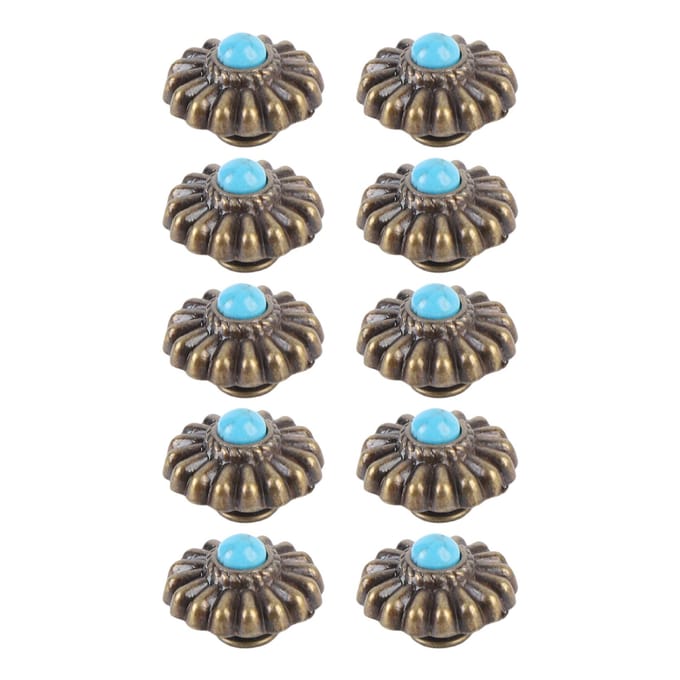 10 Sets Knopen met Schroefrug 16,5 mm Brons Bloemvormig Blauw Turkoois Conchos met 4,5 mm PH Schroeven gray