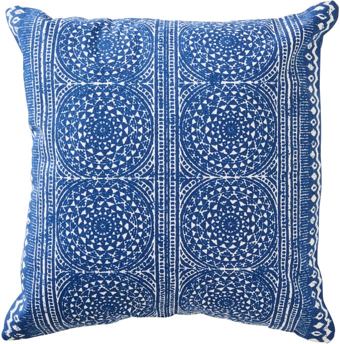 J-Line kussen Mozaïek - katoen - blauw/wit