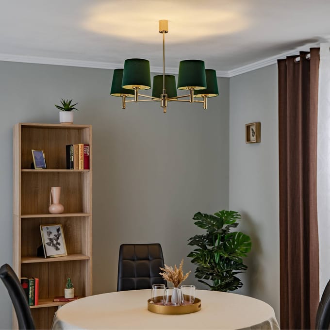 Argon Hanglamp Polo Plus 5-lamps messing/groen