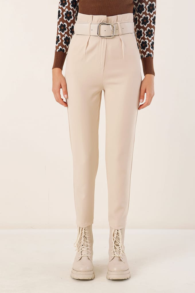 Enkel lengte rechte broek met strik
