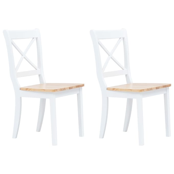 vidaXL - Eetkamerstoelen - 2 - st - massief - rubberwood - naturel - en - wit