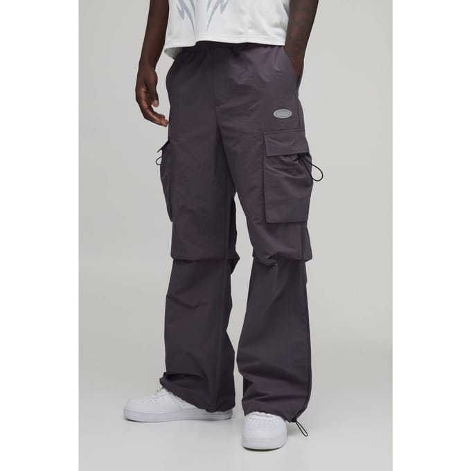 Gerimpelde Wijduitlopende Cargo Nylon Broek | Charcoal | Size Medium
