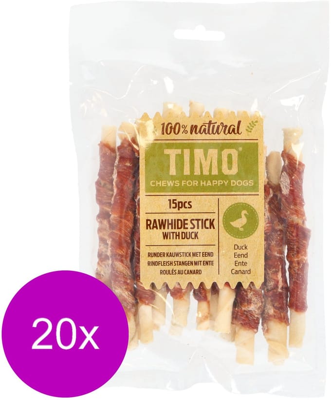 Timo Runder Kauwstick - Hondensnacks - 20 x Eend 12 cm 150 g 15 stuks