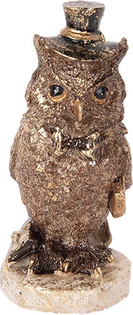 Clayre & Eef Decoratie Beeld Uil 14 cm Bruin Kunststof