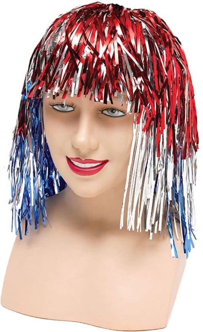 Glitter pruik Rood/ Wit/ Blauw