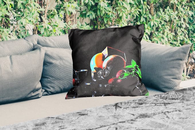 Sierkussen Buiten - Rustiek - Fruit - Kaas - Tafel - Stilleven - 60x60 cm - Weerbestendig