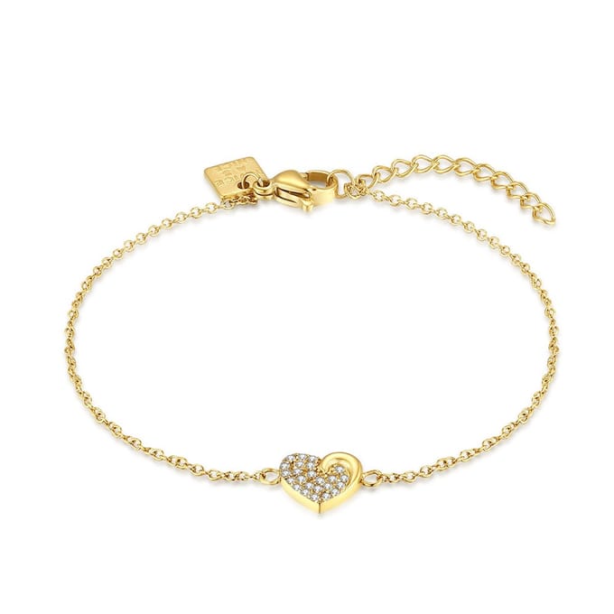 Twice As Nice Armband in goudkleurig edelstaal, hart met steentjes 16cm+3cm