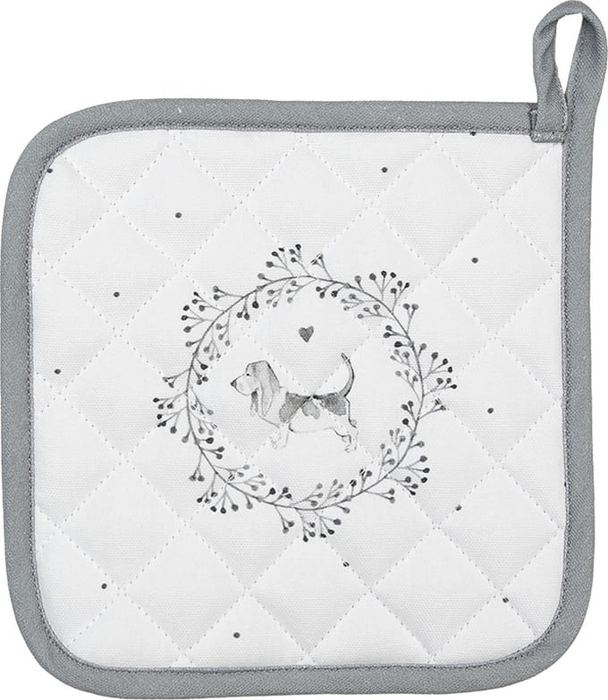 Clayre & Eef Pannenlap 20x20 cm Wit Grijs Katoen Hond