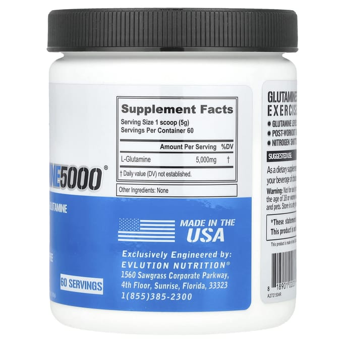 EVLution Nutrition, Glutamine5000, Sans Arôme, 5 000 mg, 10,58 oz (300 grammes)