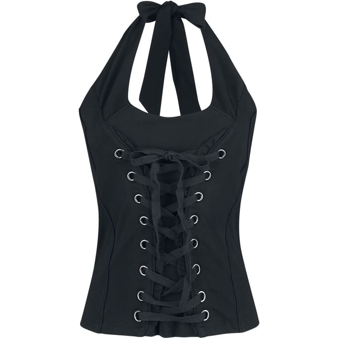 Black Premium by EMP Zwarte haltertop met vetersluiting - Dames - M