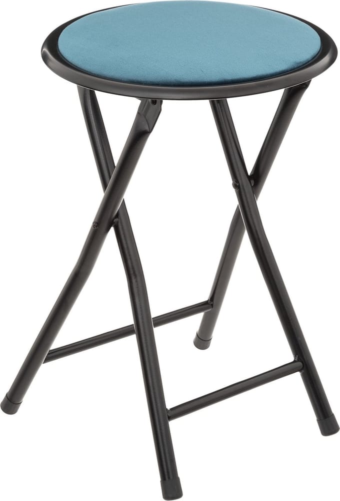 5Five Bijzet krukje/stoel - Opvouwbaar - blauw fluweel - 29 x 45 cm
