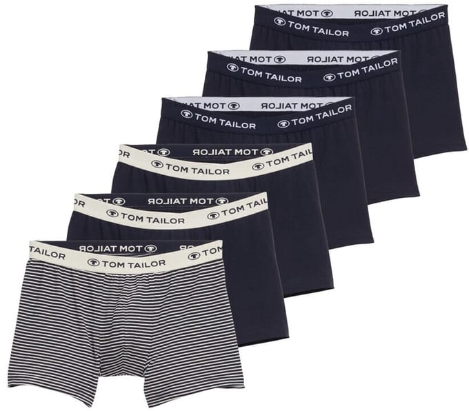Tom Tailor - Korte boxershorts in een pak van 6 - Maat S/4 - blue-dark-horizontal stripe