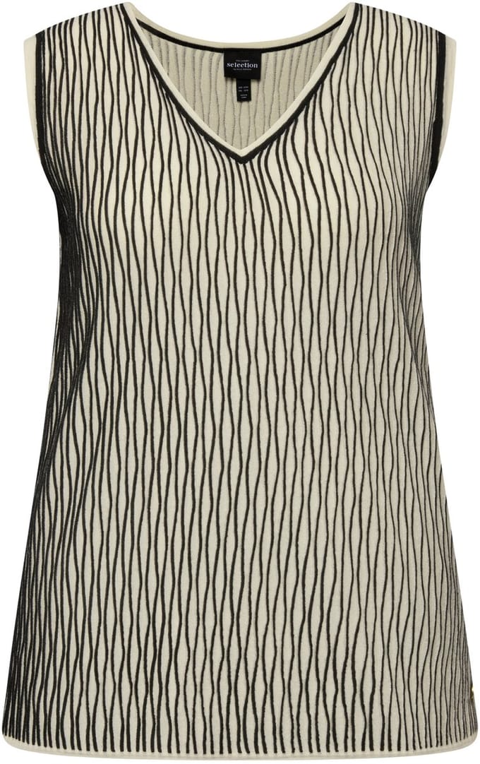 Ulla Popken - Dames - Gebreide top wolmix V-hals mouwloos - Off-white - Maat 46+