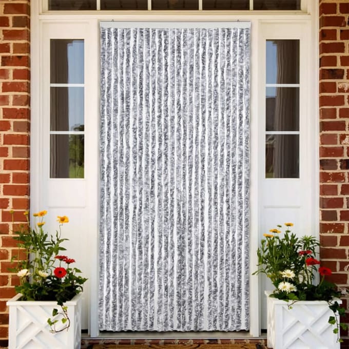 vidaXL - Vliegengordijn - 100x220 - cm - chenille - wit - en - grijs