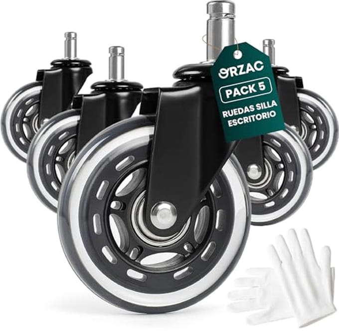 Transparante Bureaustoelwielen - Wieldiameter 76 mm, Breedte 10/22 mm