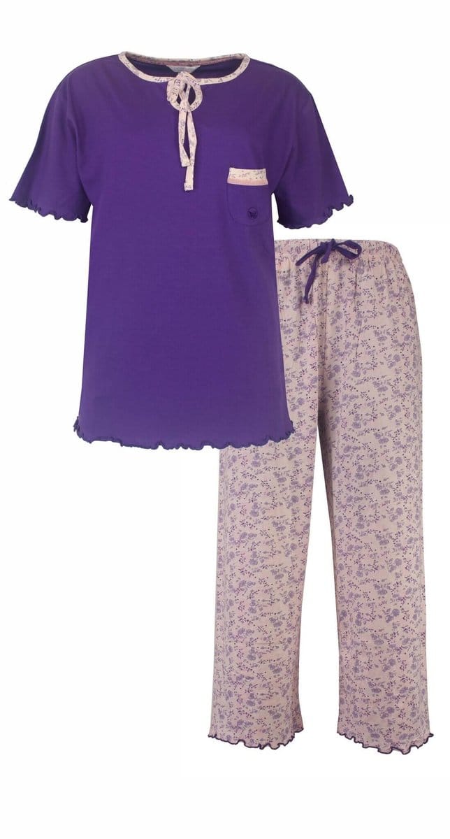 Tenderness Dames Pyjama - 100% Gekamde Katoen - Paars - Maat M