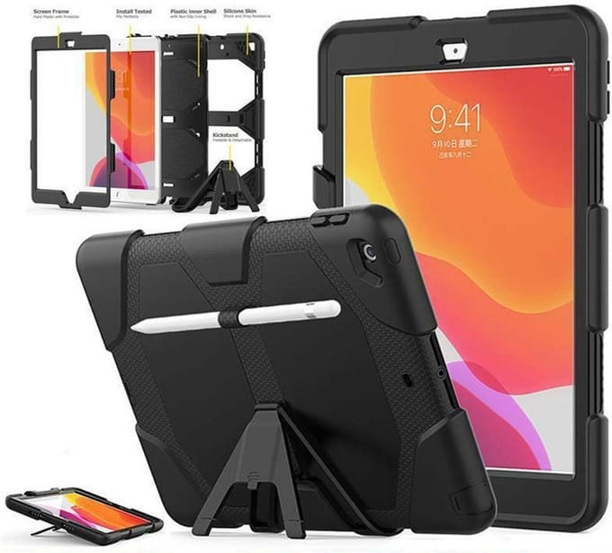 Apple iPad 2019 / 2020 10.2 Extreme Armor hoes met Pencil Houder - Zwart