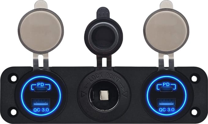 ProRide 12V USB Autolader 2 Poorten - QC3.0 - Voltmeter en 12V/24V Sigarettenplug - Drievoudig inbouw