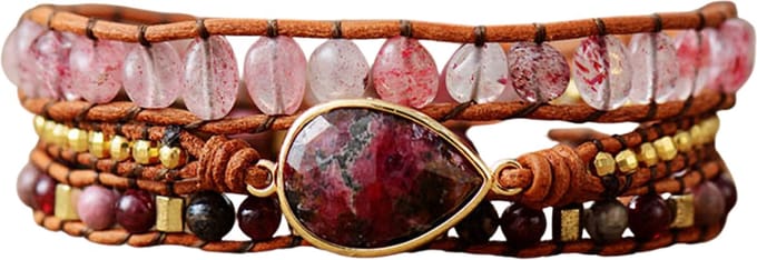 Marama - wikkelarmband Red Rhodonite - edelsteen Rhodoniet - damesarmband
