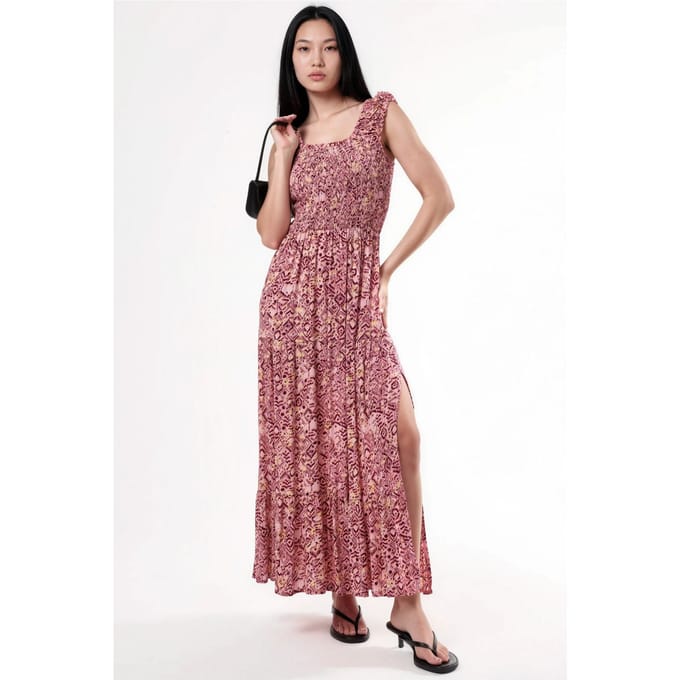 Paisley Print Maxi Jurk met Vierkante Kraag