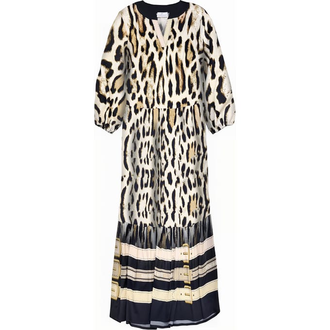 Mucho Gusto Dress San Rafael Long Leopard Blue, Ecru Größe: S | Maxikleider Outlet | Damen | Braun