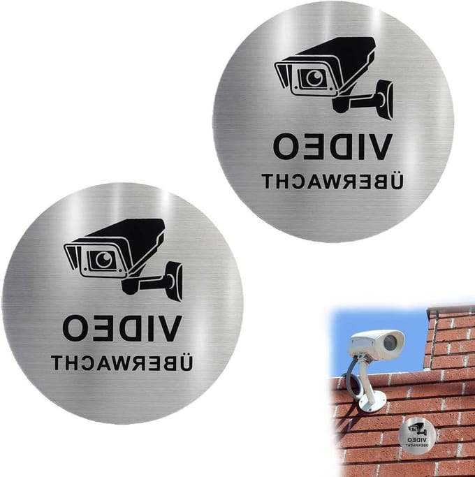 Bewaking Sticker - Waarschuwingsbord Camera - Eigendom Beveiligen - Reflecterend en Waterdicht - Ø10cm - Zwart