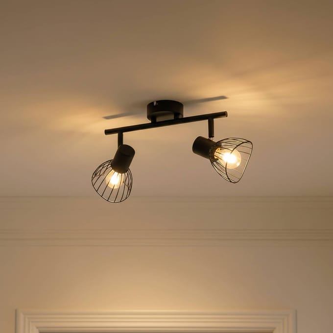 Lindby - plafondlamp - 2lichts - IJzer - H: 19.5 cm - E14 - zwart