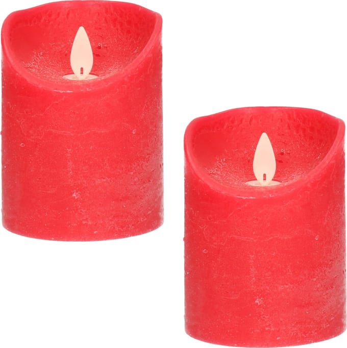Anna's Collection Stompkaars - 2x - LED - rood - H10 cm - bewegende vlam - kaars