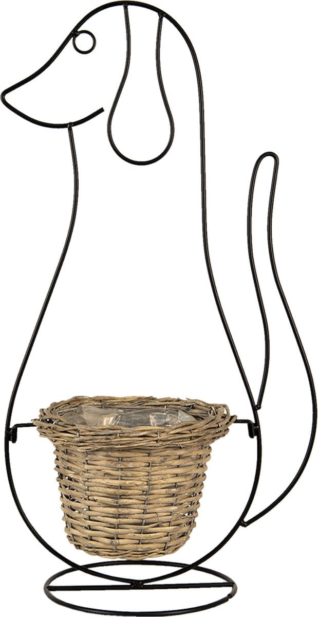 Clayre & Eef Bloempot Hond 35x22x67 cm Zwart IJzer
