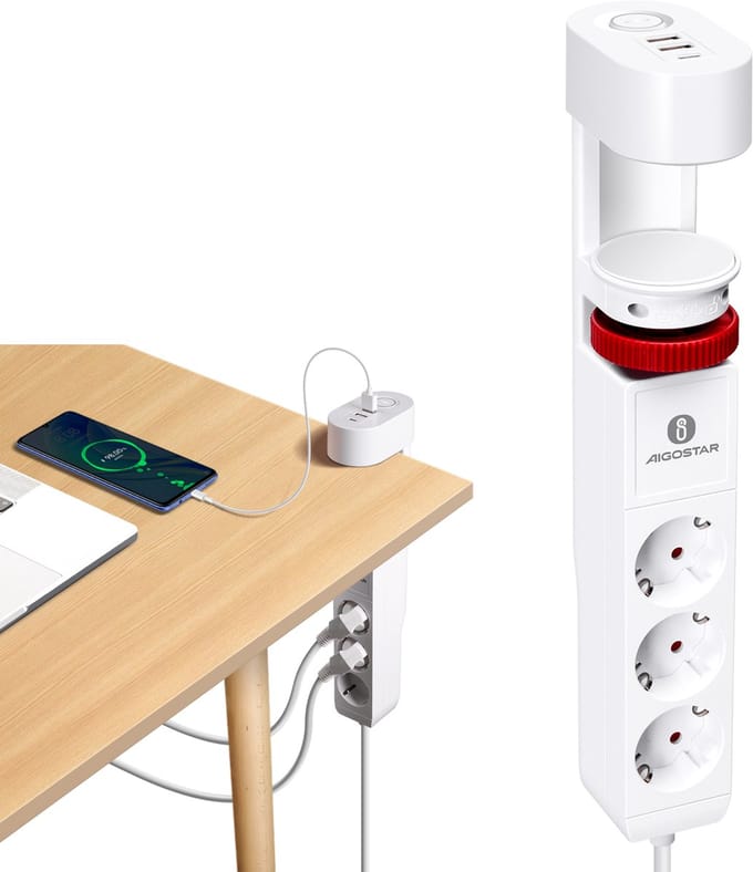 Aigostar Stekkerdoos met 3 USB - 3 Stopcontacten - 1.4 meter Verlengsnoer - Met randaarde - Verlengkabel - Wit