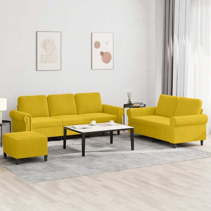 vidaXL - 3-delige - Loungeset - met - kussens - fluweel - geel