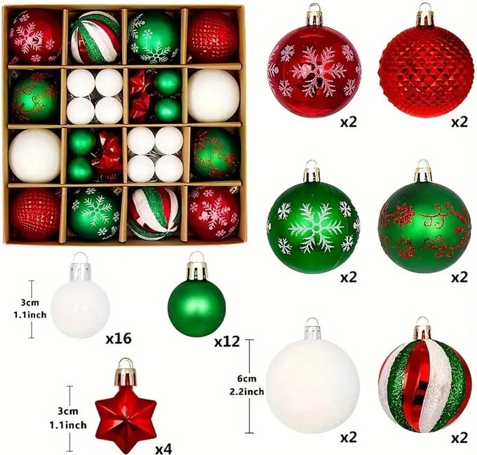 Livano Kerstballen - Kerstversiering - Plastic - Mix 2- Kerstballenset - 44 stuks