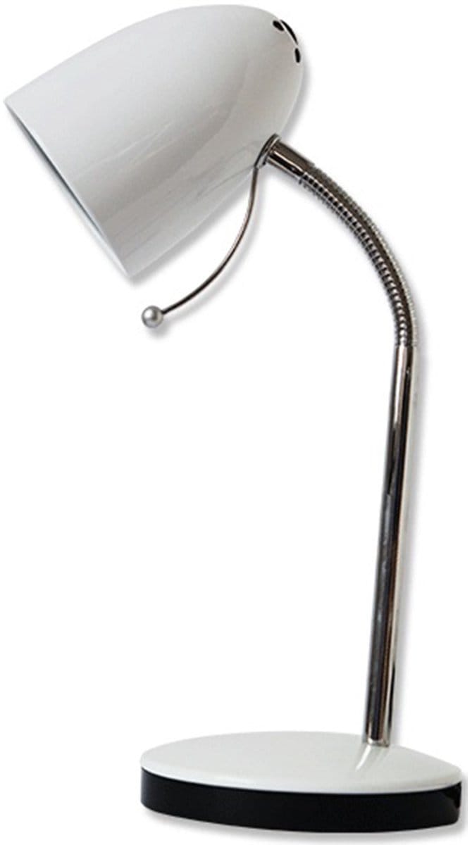LED Bureaulamp - Aigi Wony - E27 Fitting - Flexibele Arm - Rond - Glans Wit