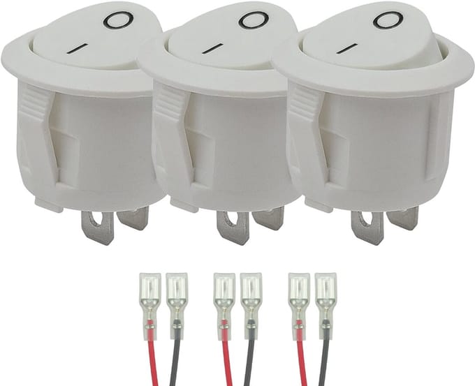 ProRide Wipschakelaar ON/OFF KCD2-202 - met Aansluitkabels - 2-pins - Rond ?20mm - 250V/6A - Wit - 3 stuks