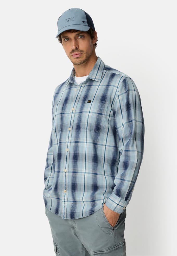 camel active Overhemd met borstzak - Maat menswear-M - Lichtblauw