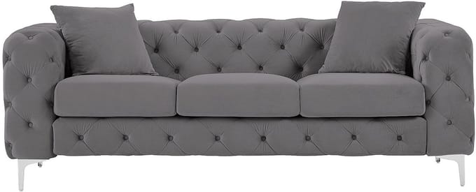 Vente-unique Driezits-Chesterfield-bank van antracietgrijs velours EDWINA