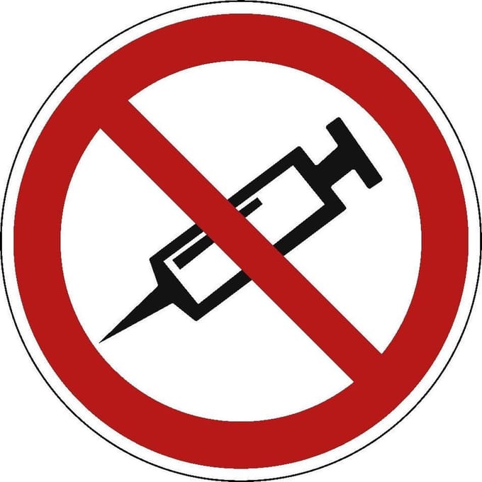Verboden om injectie te plaatsen sticker 200 mm