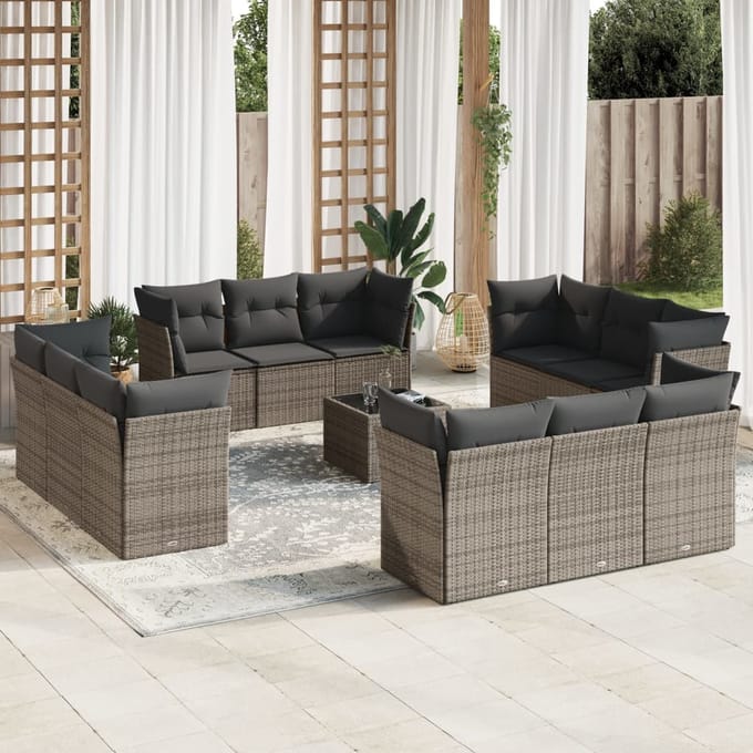 vidaXL - 13-delige - Loungeset - met - kussens - poly - rattan - grijs