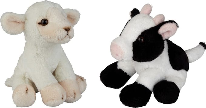 Ravensden - Boerderij dieren pluche knuffels - 2x stuks - Schaap en Koe - 15 cm