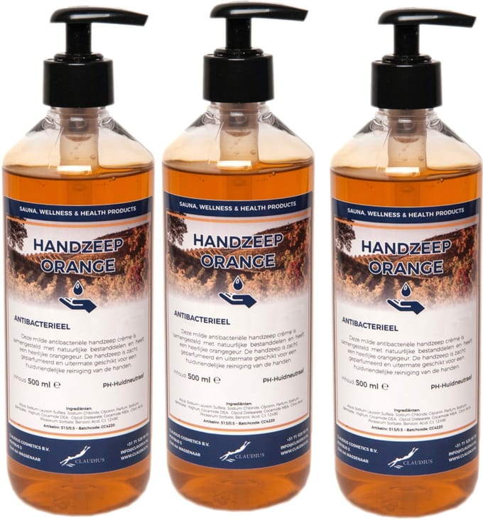 Handzeep Orange 500 ml - set van 3 stuks - met gratis pompje