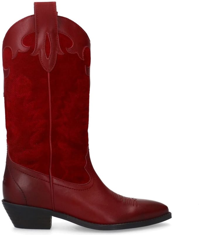 Sacha - Dames - Rode leren cowboylaarzen met sierstiksels - Maat 40