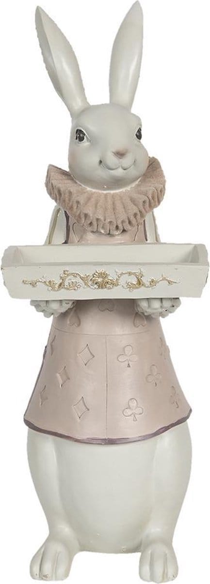 Clayre & Eef Beeld Konijn 15x13x37 cm Wit Roze Polyresin