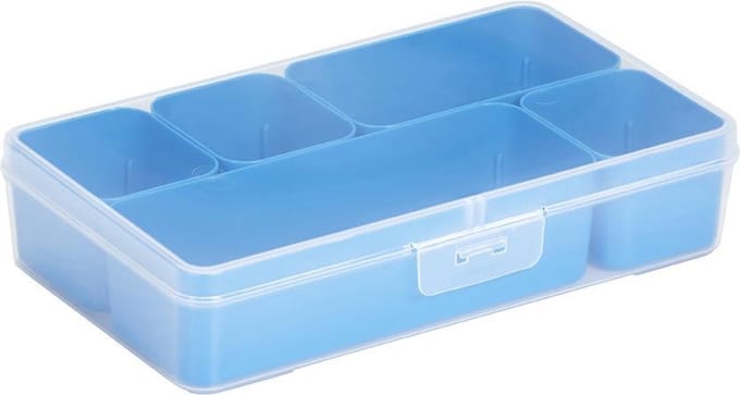 MIXED ASSORTIMENTSDOOS - INCL. 5 UITNEEMBARE BAKJES - TRANSPARANT/BLAUW