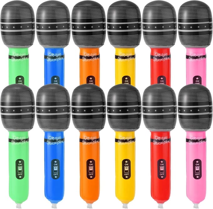 12 Stuks Opblaasbare Microfoons voor Feestjes en Karaoke in Diverse Kleuren