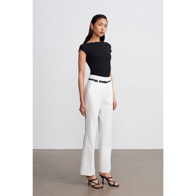 Hoge taille gestreepte flare broek met riem
