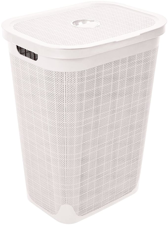 Wasmand 'Hessian' met deksel - 60 Liter - Box - Crème - Ventilatie